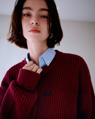 Waffle Crewneck Knit Sweater