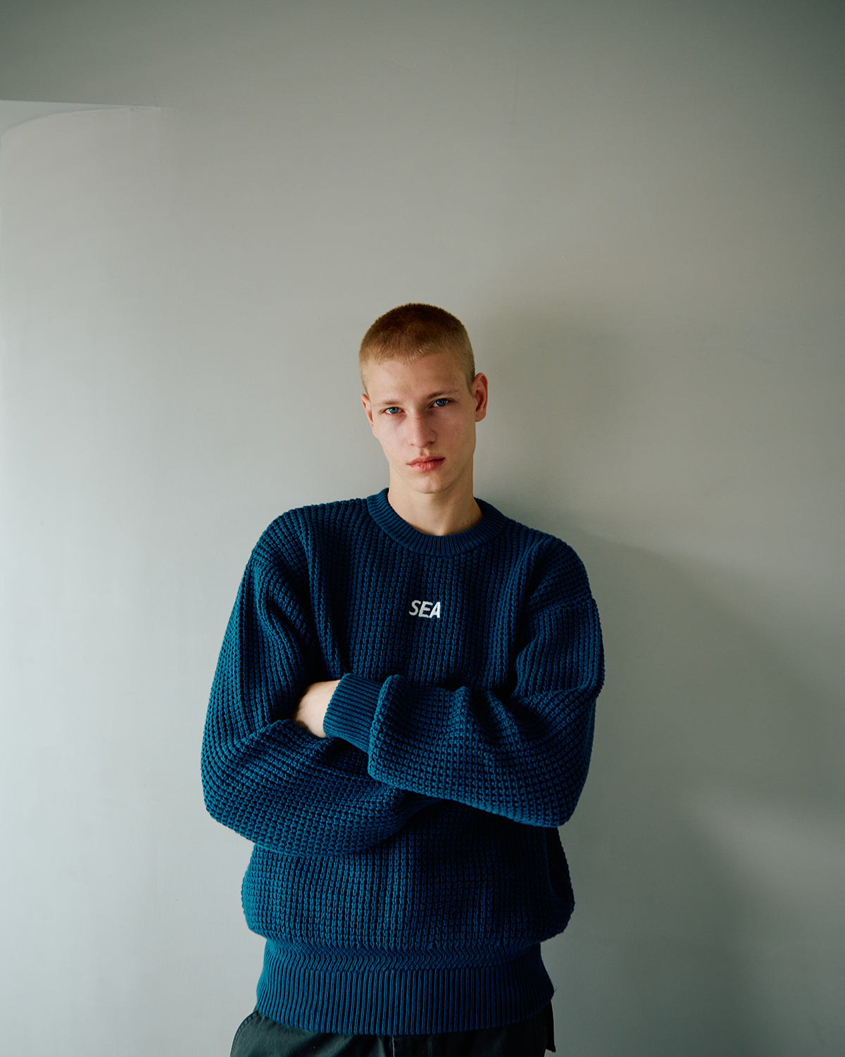 Waffle Crewneck Knit Sweater