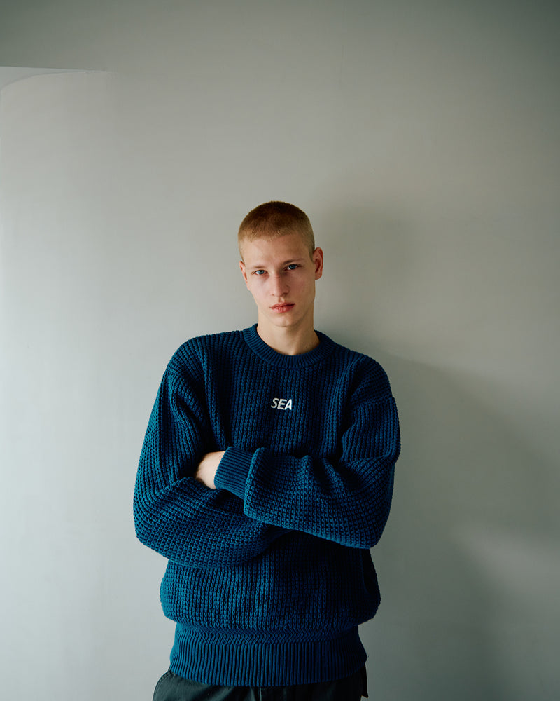 Waffle Crewneck Knit Sweater