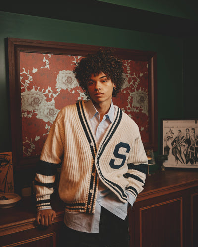 Patch tilden knit cardigan