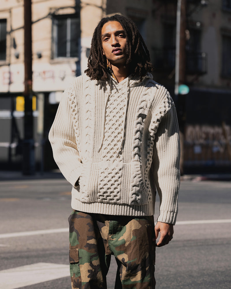 Cable Knit Hooded Sweater