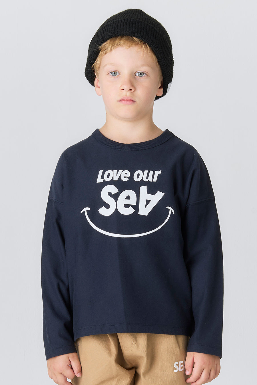 SMOOTHY x WDS L/S SMILE TEE / NAVY