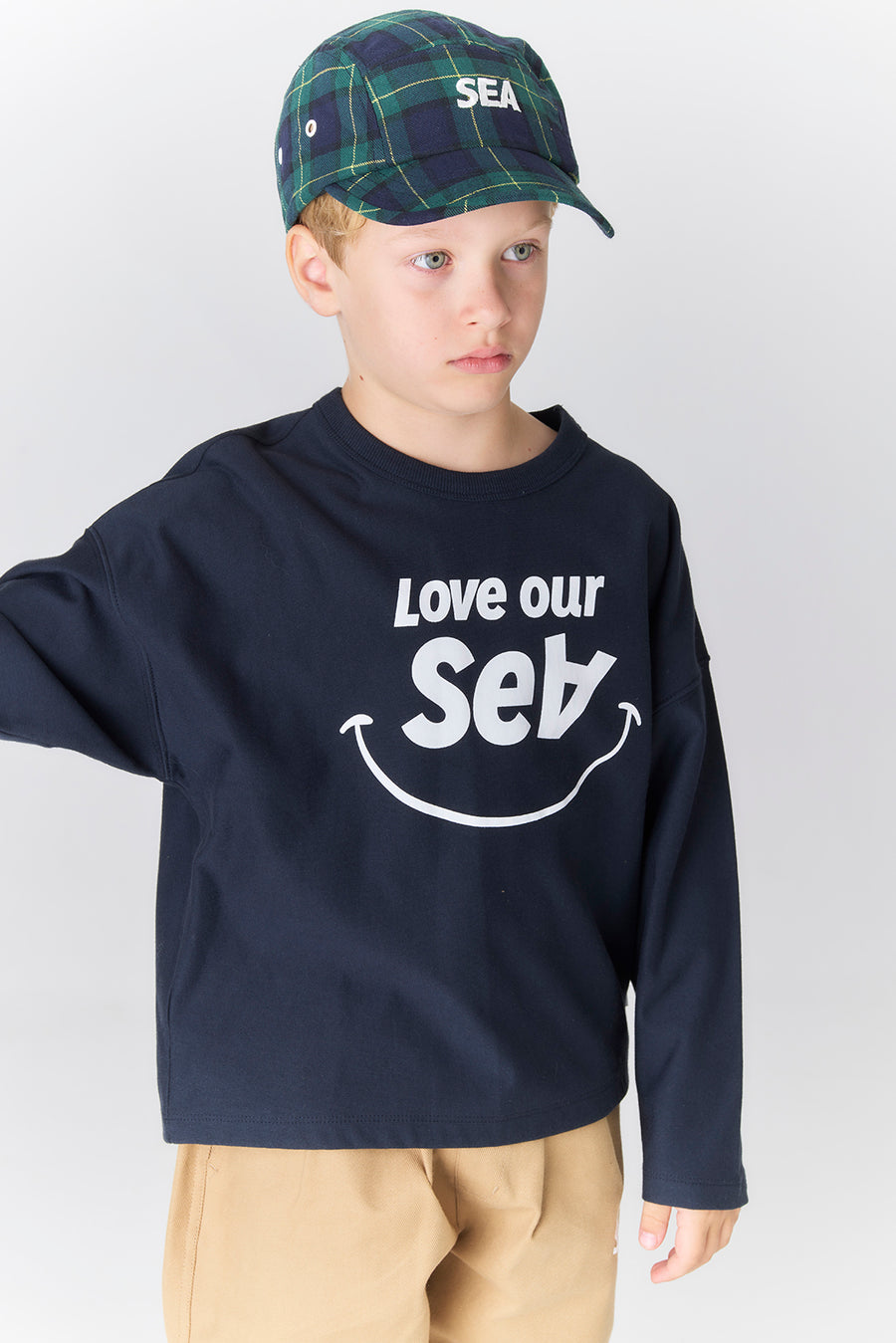 SMOOTHY x WDS L/S SMILE TEE / NAVY