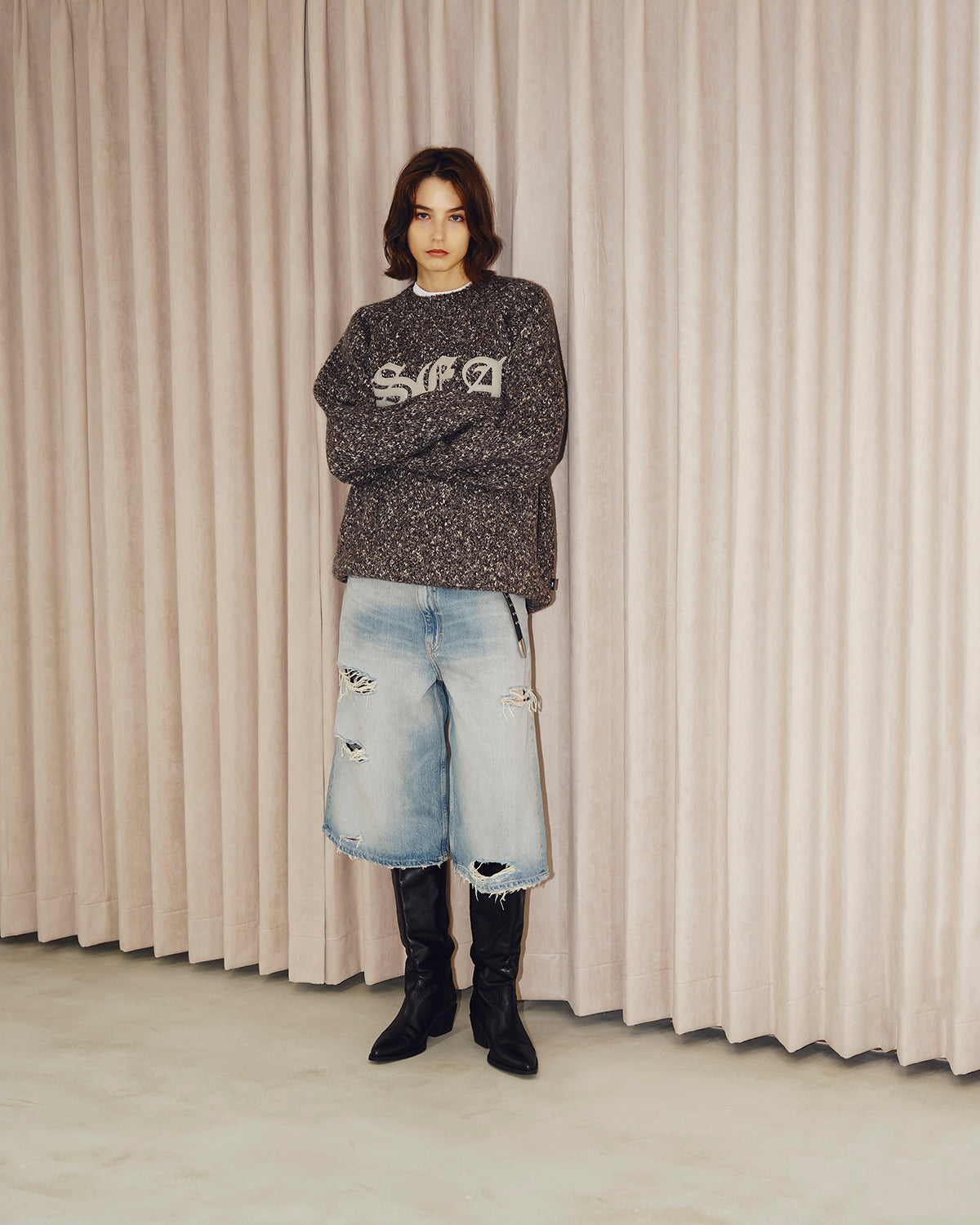 Leather Patch Knit Sweater