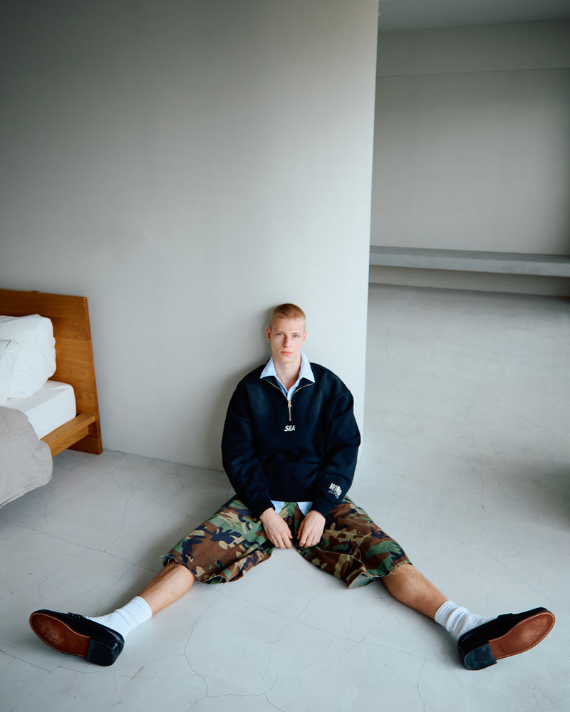 SULFUR DYEING LOGO HALF ZIP SWEATSHIRT