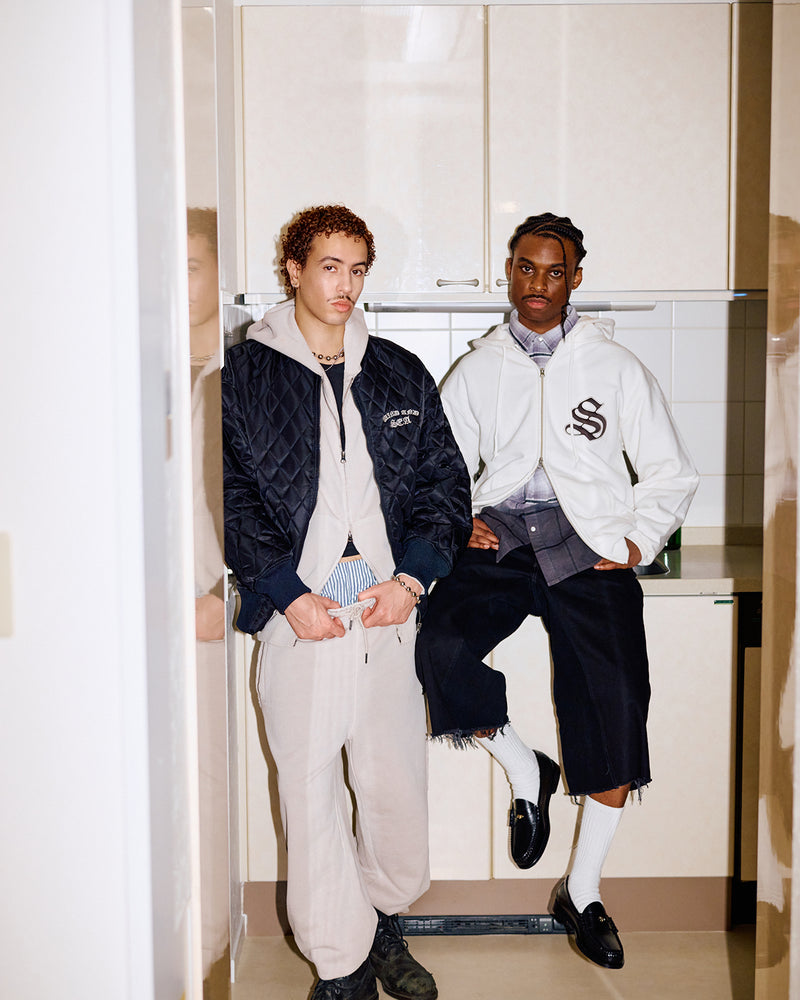 Satin Patch Zip Up Sweatshirt