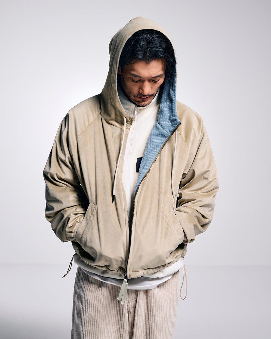 FLEECE ZIP UP HOODED SHIRT / KHAKI