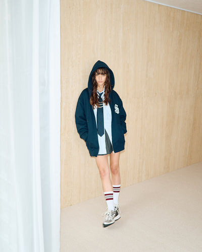 Satin Patch Zip Up Sweatshirt