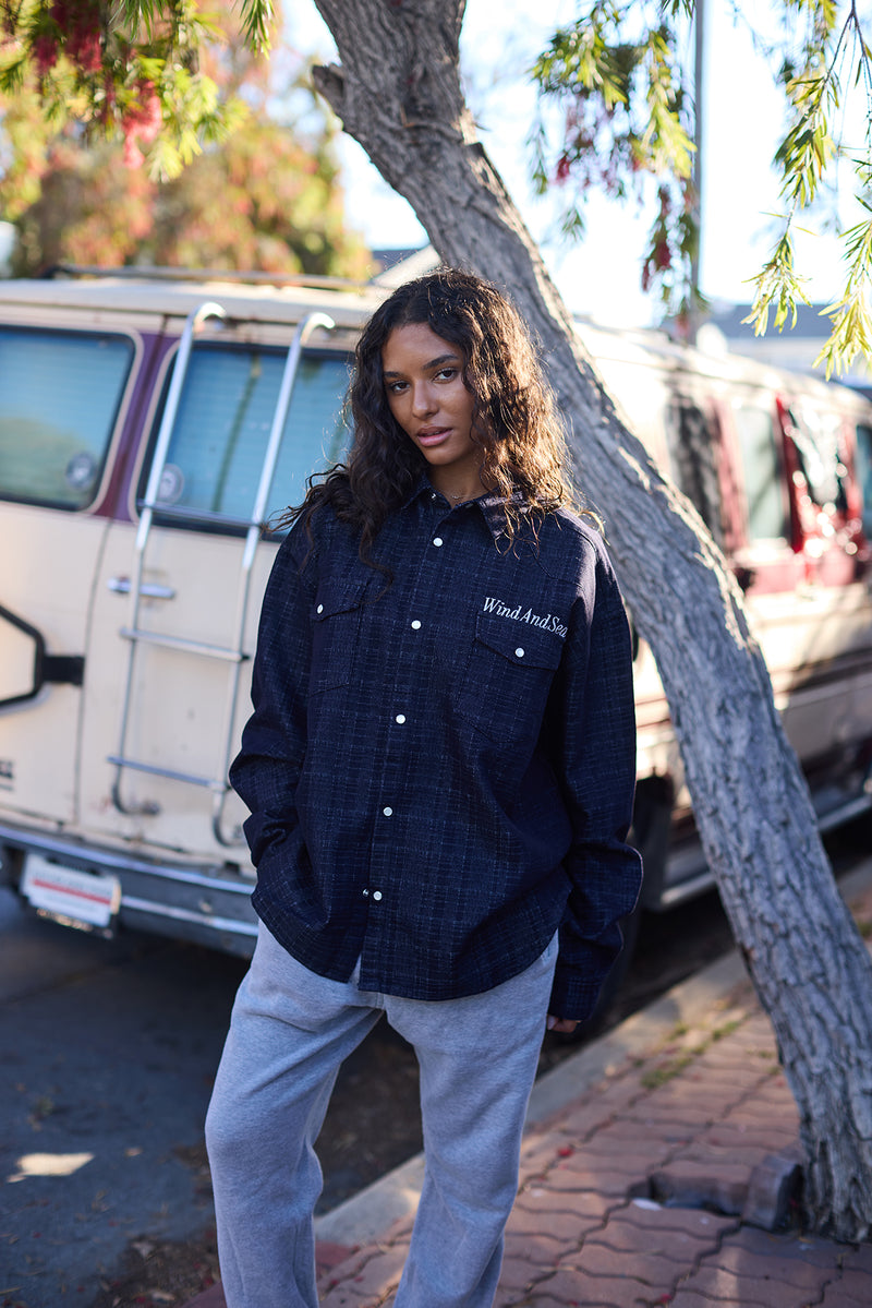 Plaid pattern denim L/S shirt