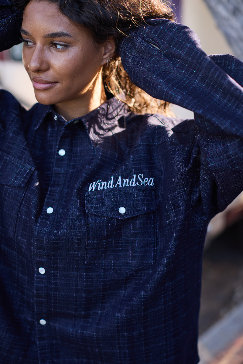 Plaid pattern denim L/S shirt