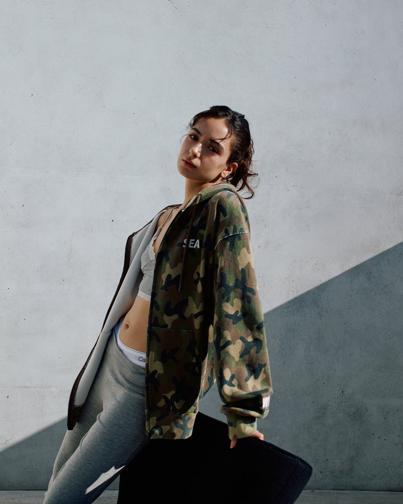 HEAVY WAFFLE ZIP SWEATSHIRT