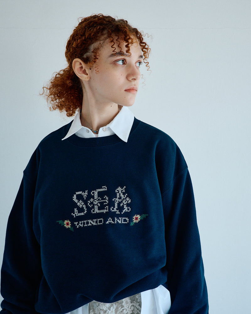 Hand stitch logo crewneck sweatshirt