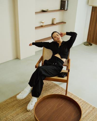 Cozy Zip Cropped Hooded Sweatshirt(Ladies)