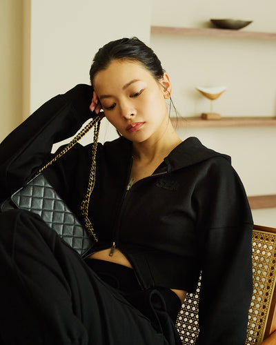 Cozy Zip Cropped Hooded Sweatshirt(Ladies)