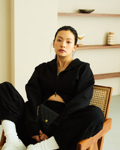 Cozy Zip Cropped Hooded Sweatshirt(Ladies)