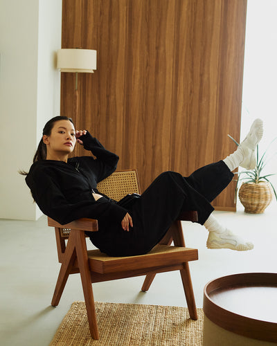 Cozy Zip Cropped Hooded Sweatshirt(Ladies)