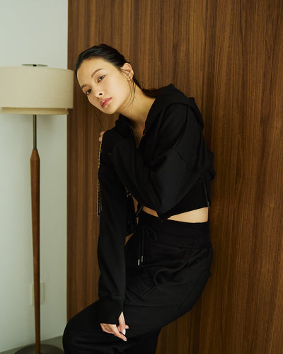 Cozy Zip Cropped Hooded Sweatshirt(Ladies)