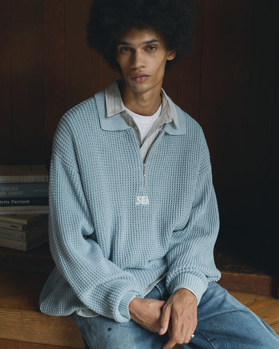 WAFFLE HALF ZIP SWEATER