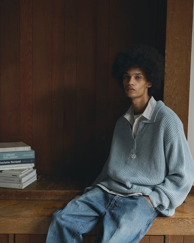 WAFFLE HALF ZIP SWEATER