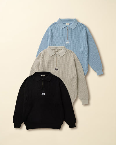 WAFFLE HALF ZIP SWEATER