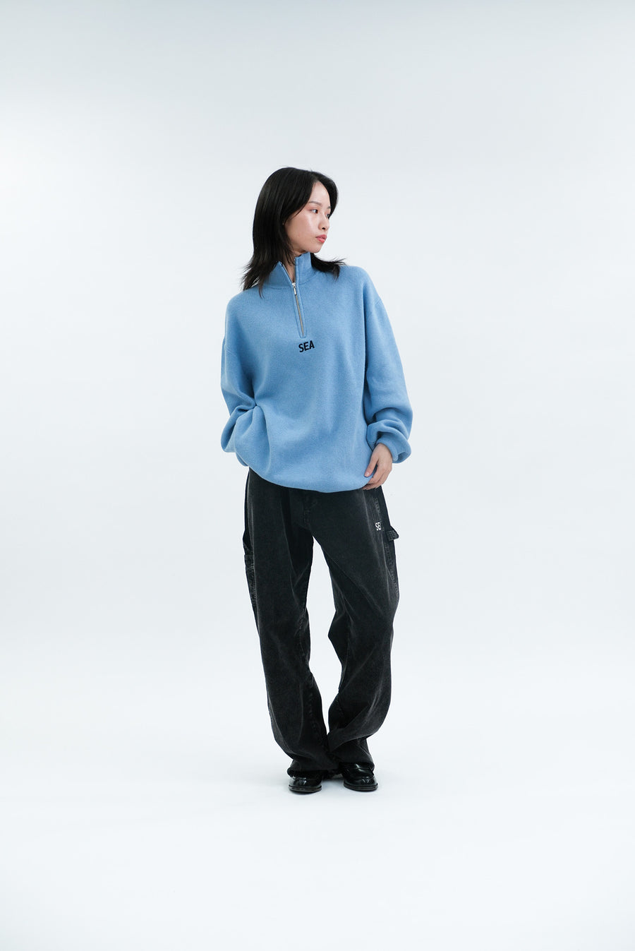 HALF ZIP COTTON CASHMERE KNIT / SKY_BLUE