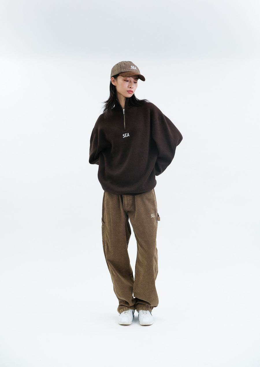 HALF ZIP COTTON CASHMERE KNIT / BROWN