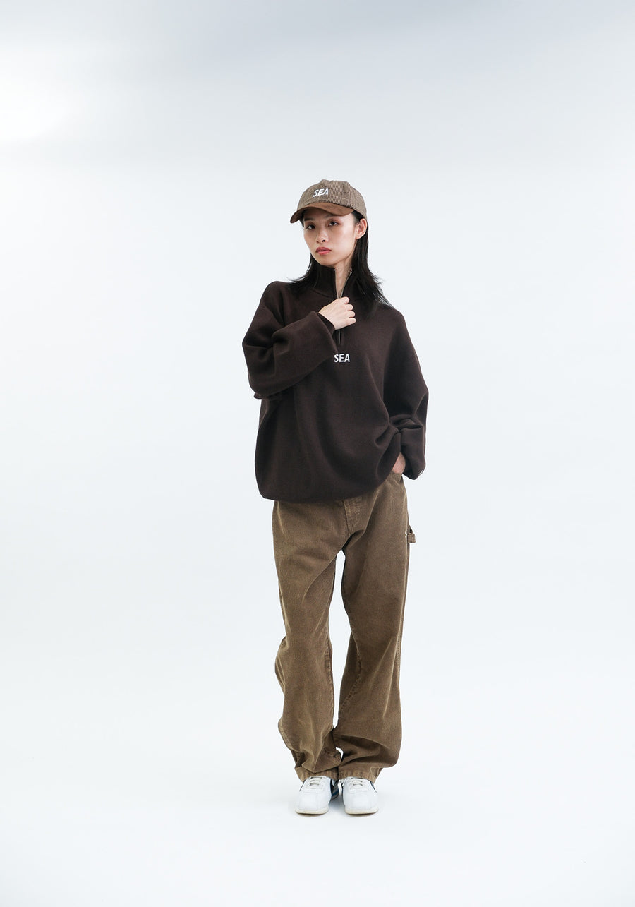 HALF ZIP COTTON CASHMERE KNIT / BROWN