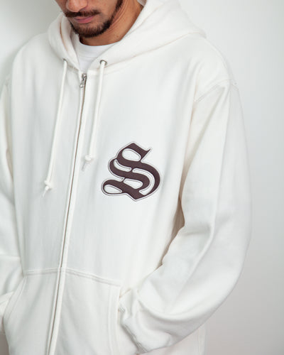 Satin Patch Zip Up Sweatshirt