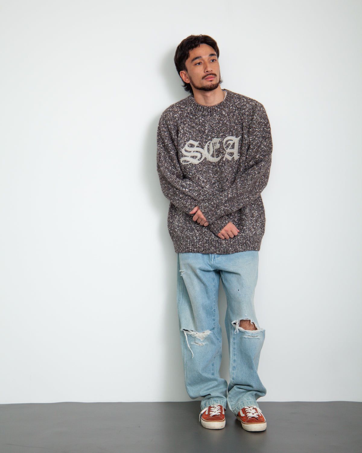 Leather Patch Knit Sweater