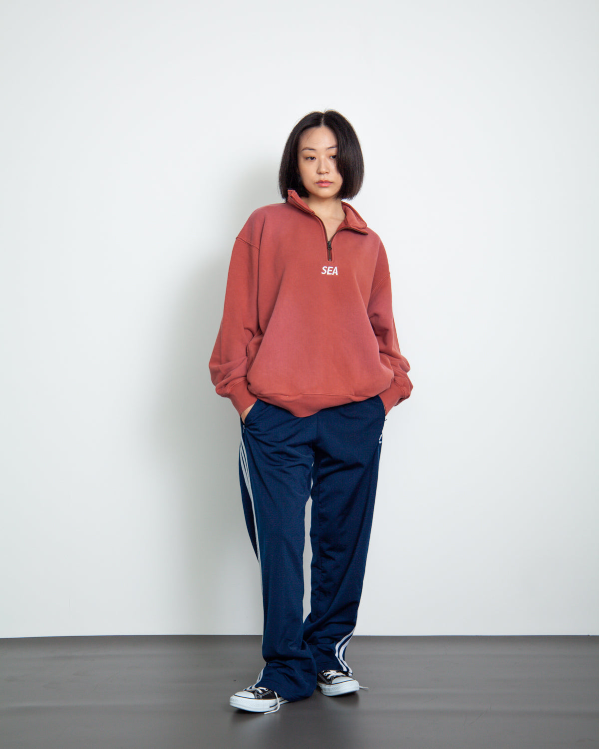 SULFUR DYEING LOGO HALF ZIP SWEATSHIRT