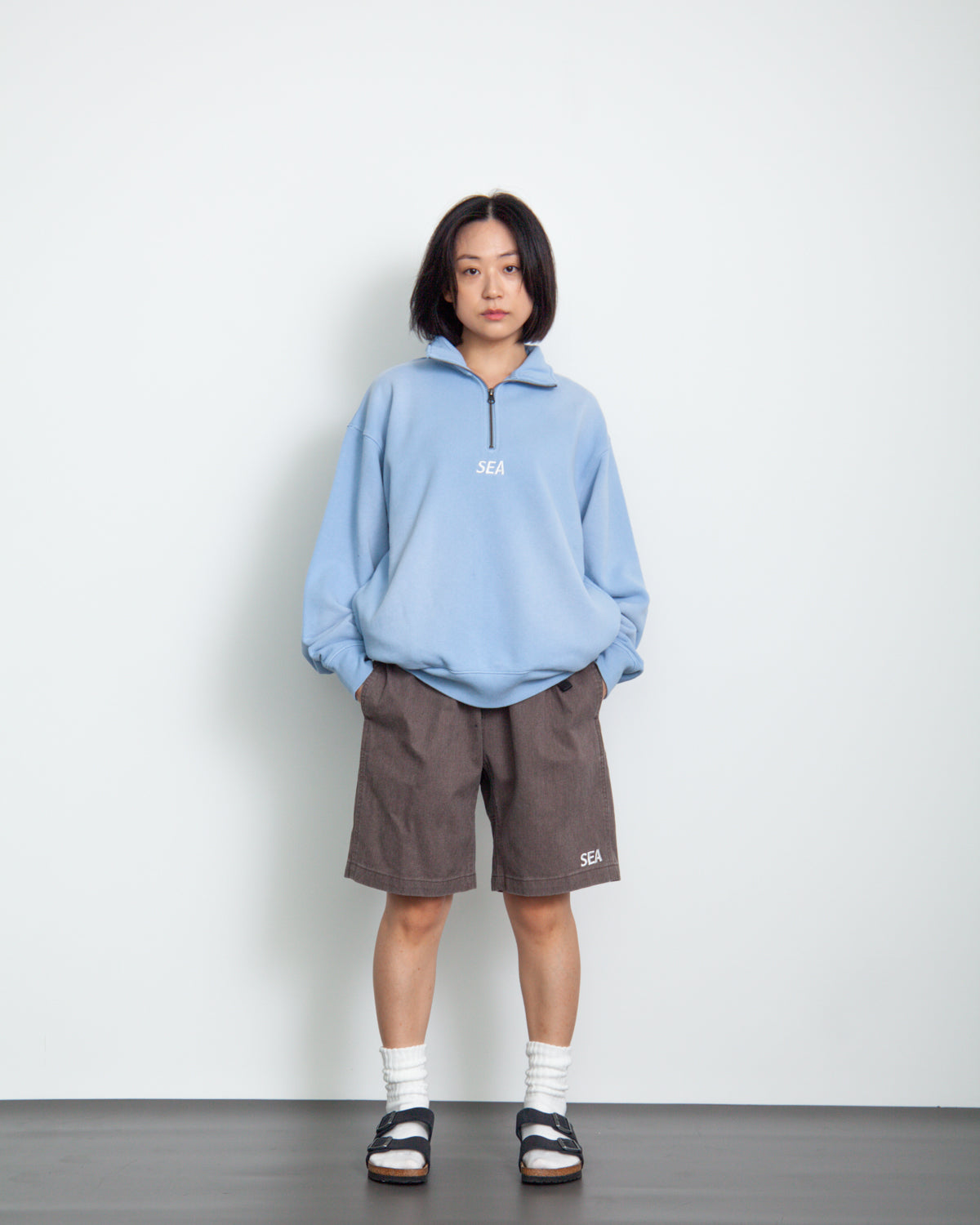 SULFUR DYEING LOGO HALF ZIP SWEATSHIRT