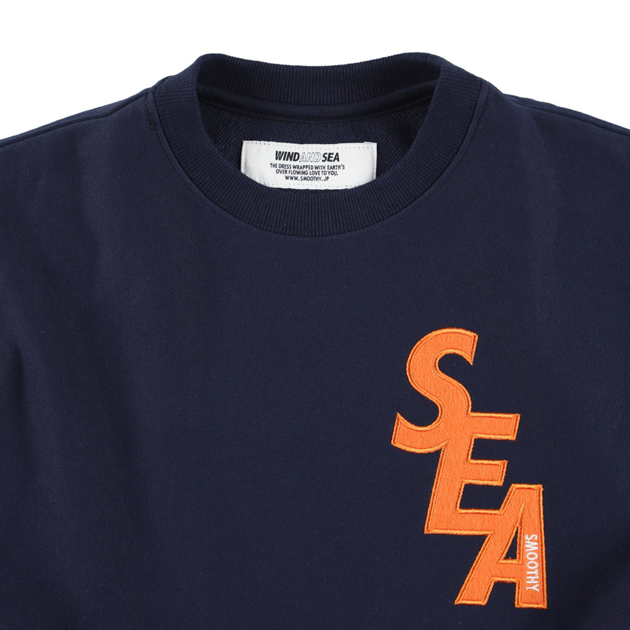 SMOOTHY x WDS CREW NECK SWEAT SHIRT / NAVY