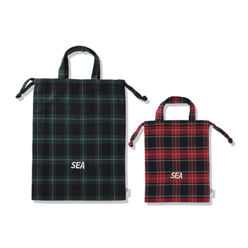 SMOOTHY x WDS PLAID DRAWSTRING BAG / GREEN_RED