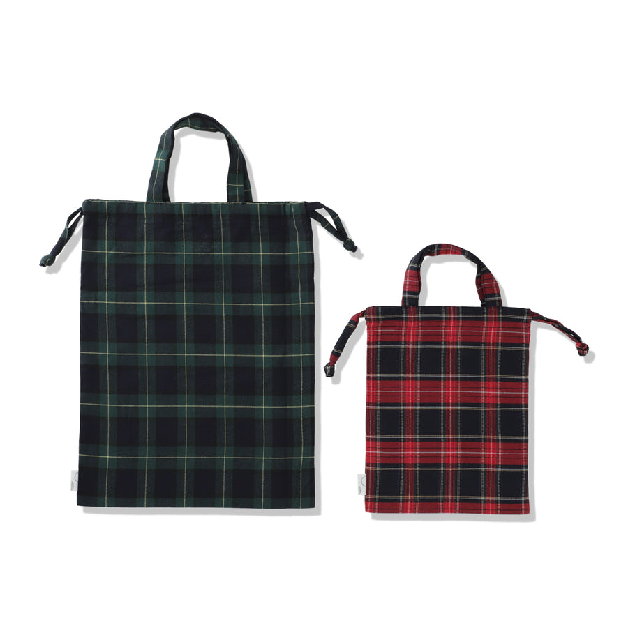 SMOOTHY x WDS PLAID DRAWSTRING BAG / GREEN_RED