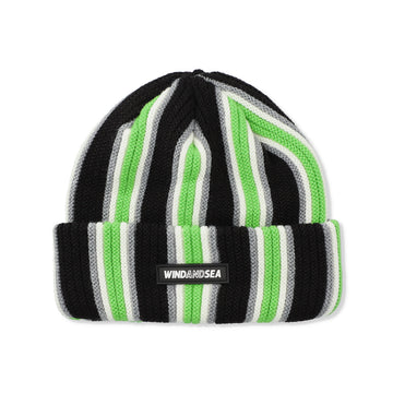 STRIPE KNIT CAP / BLACK_LIME