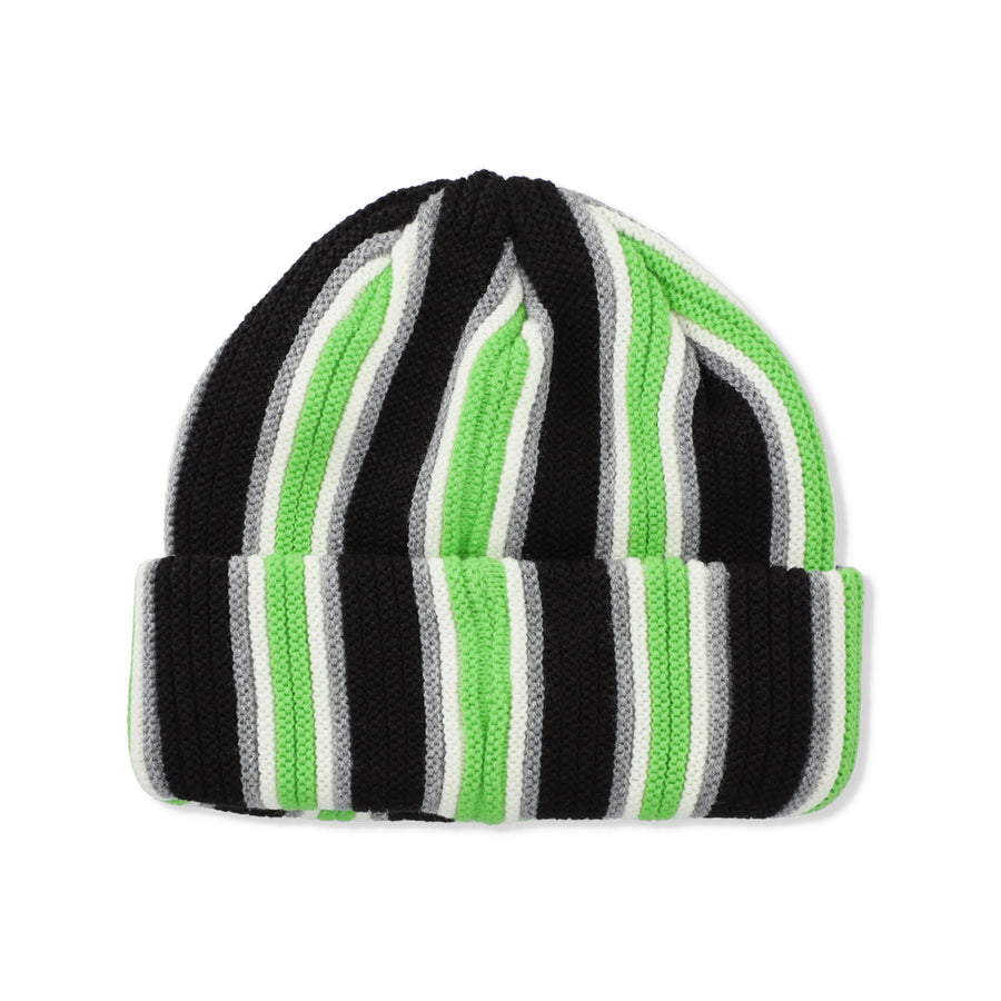 STRIPE KNIT CAP / BLACK_LIME