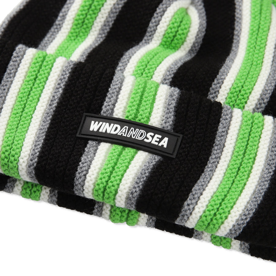 STRIPE KNIT CAP / BLACK_LIME