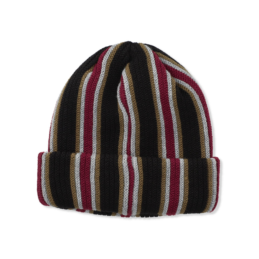 STRIPE KNIT CAP / BLACK_WINE