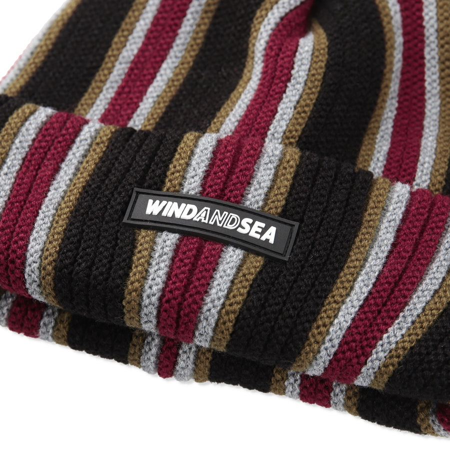 STRIPE KNIT CAP / BLACK_WINE