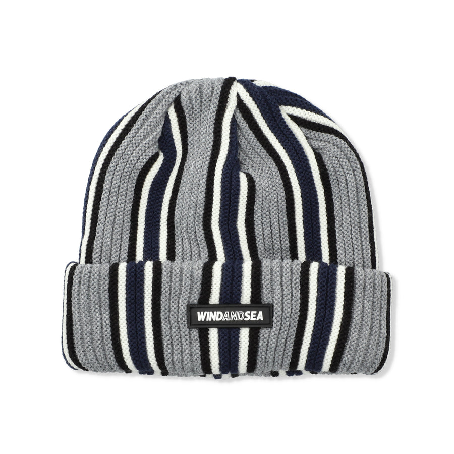 STRIPE KNIT CAP / GRAY_NAVY