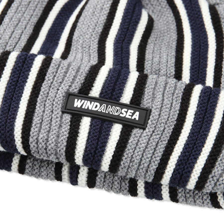 STRIPE KNIT CAP / GRAY_NAVY