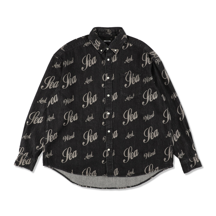 SEA LOGO PATTERNED DENIM SHIRT / BLACK