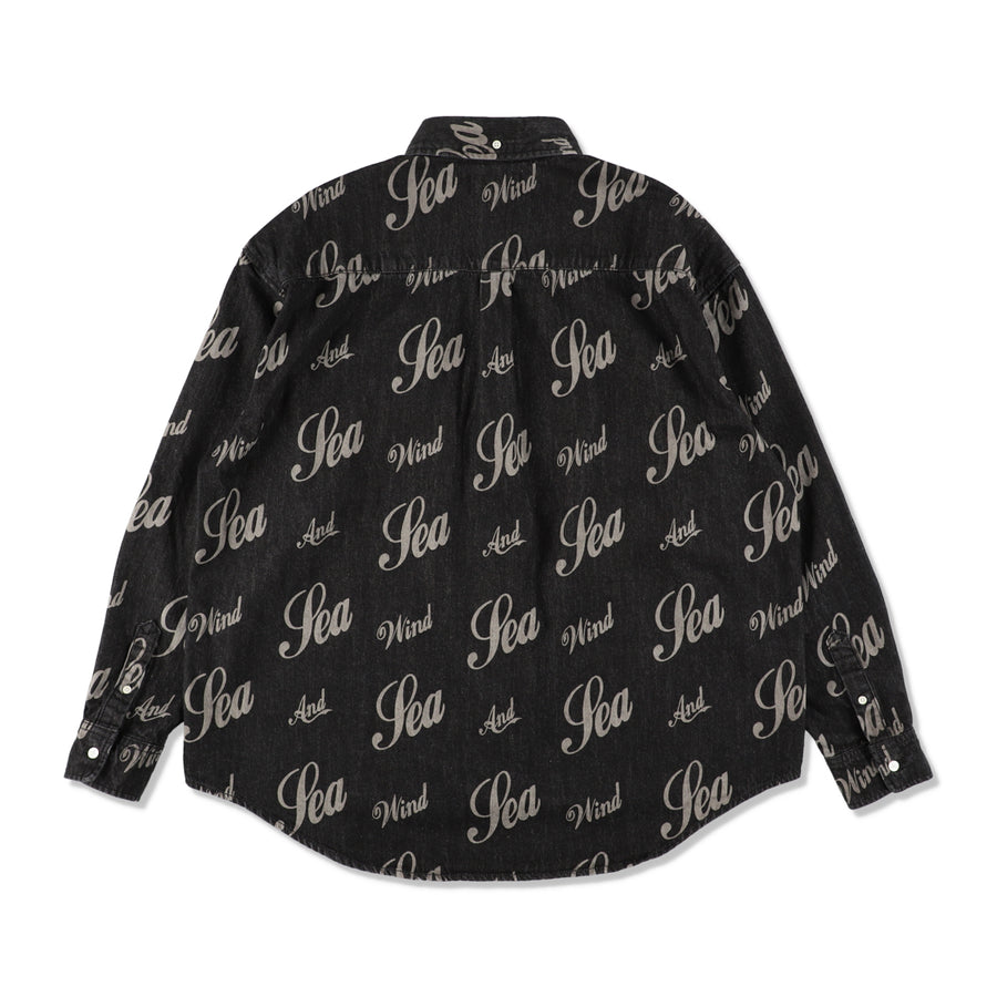 SEA LOGO PATTERNED DENIM SHIRT / BLACK