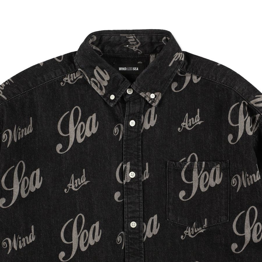 SEA LOGO PATTERNED DENIM SHIRT / BLACK