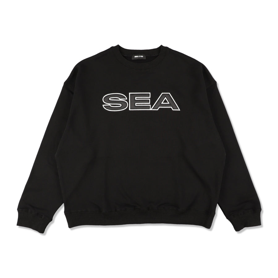 Satin Patch Crewneck Sweatshirt / BLACK