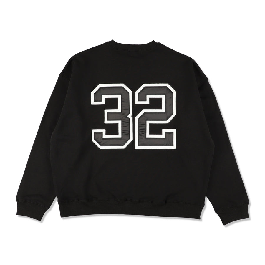 Satin Patch Crewneck Sweatshirt / BLACK