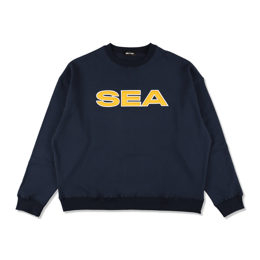 Satin Patch Crewneck Sweatshirt / NAVY