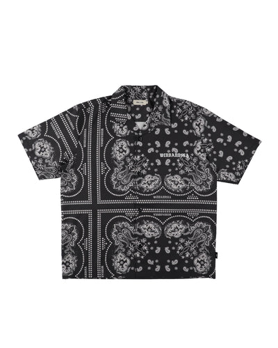 BLACK BANDANA OPEN COLLAR SHIRT