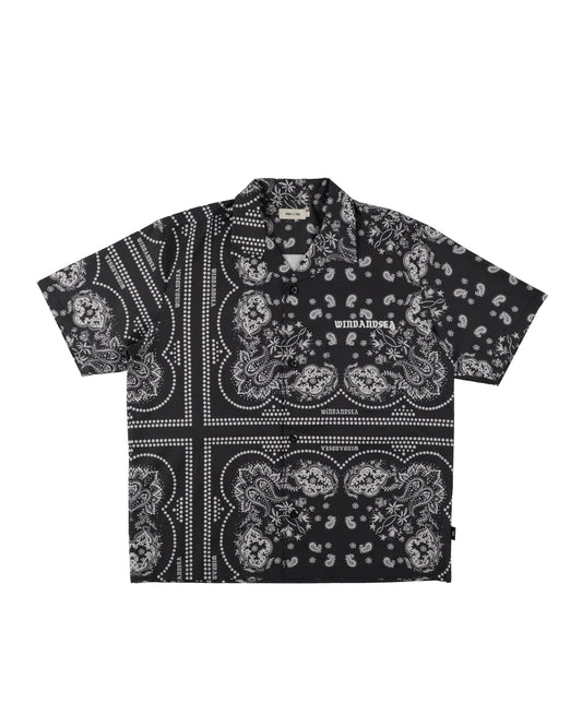BLACK BANDANA OPEN COLLAR SHIRT
