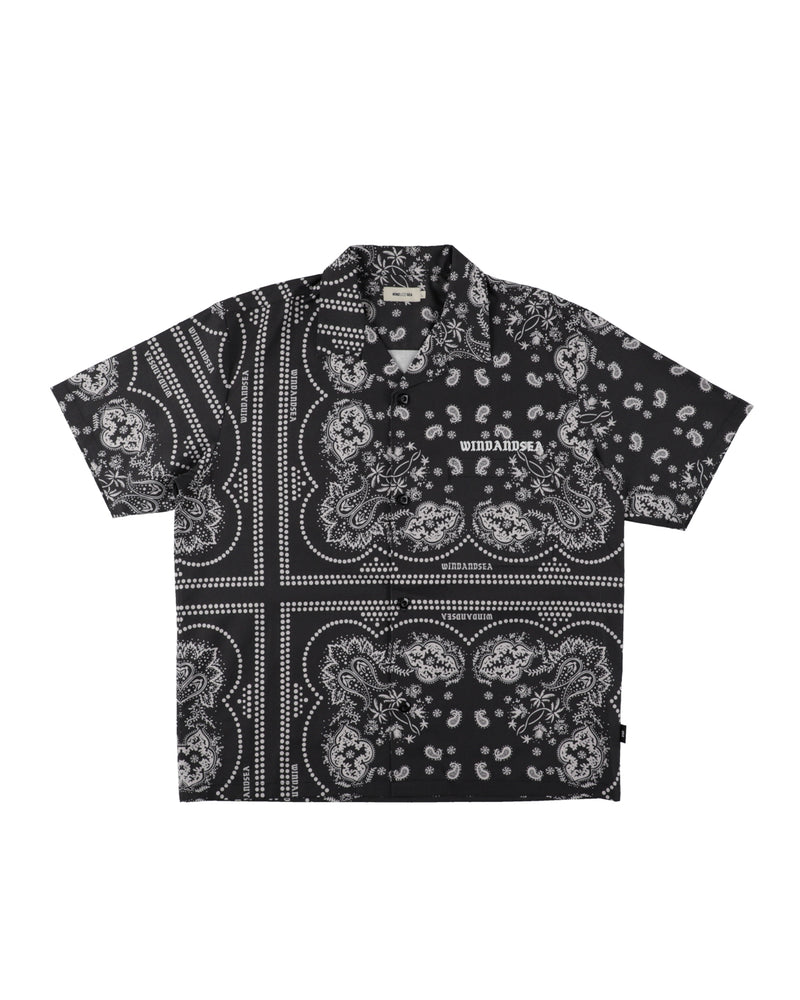 BLACK BANDANA OPEN COLLAR SHIRT